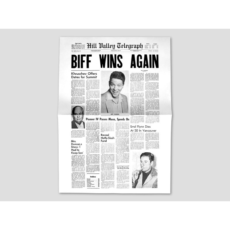 Title page HILL VALLEY TELEGRAPH "Biff wins again" Title page HILL VALLEY TELEGRAPH "Biff wins again"