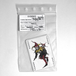 Joker calling card in evidence bag from BATMAN BEGINS