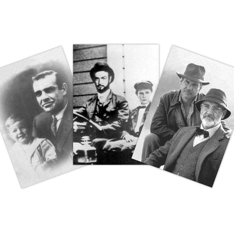 3 Fotos von Henry Jones Sr. und Sohn Indy