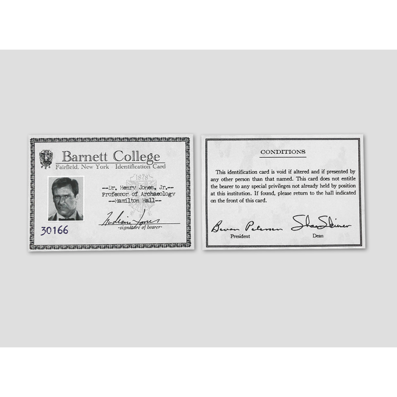 Indiana Jones Identification Card "Barnett College"